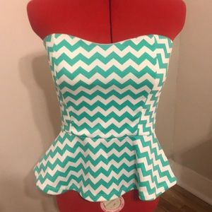 Strapless peplum top with Mint chevron stripe